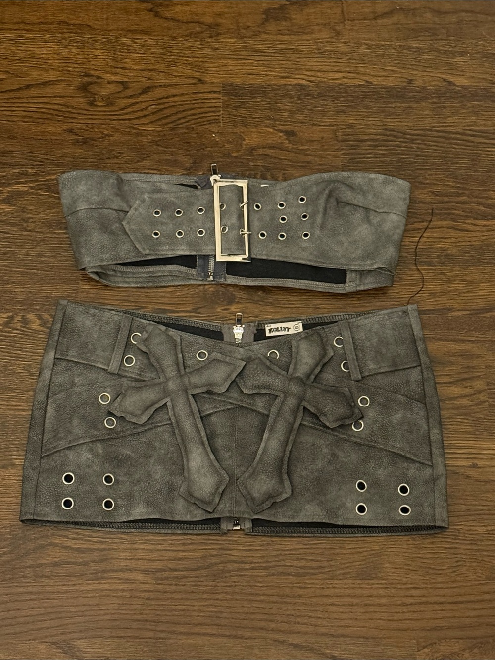 Kollyy Grey Cross Tube Top & Mini Skirt Set (S/XS)